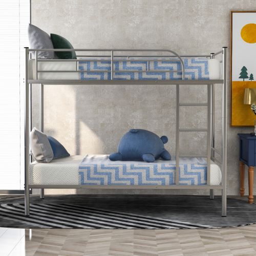 Twin Over Twin Metal Bunk Bed Silver Twin Over Twin Metal Bunk Bed Silver