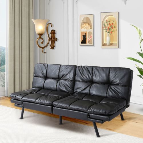 Futon Sofa Bed with Adjustable Backrests Sleeper Couch with Adjustable Armrests Convertible Sofa Couch Bed for Small Space Apartment Living Room Black Futon Sofa Bed with Adjustable Backrests Sleeper Couch with Adjustable Armrests Convertible Sofa Couch Bed for Small Space Apartment Living Room Black